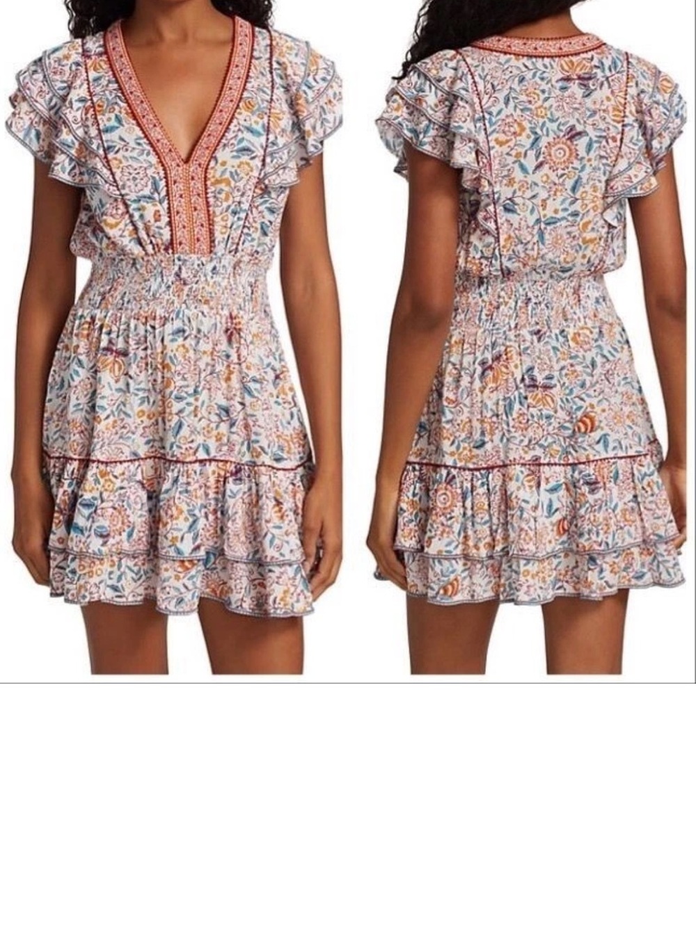 Poupette St. Barth Camila Red Menton Floral Ruffle Mini Dress Small